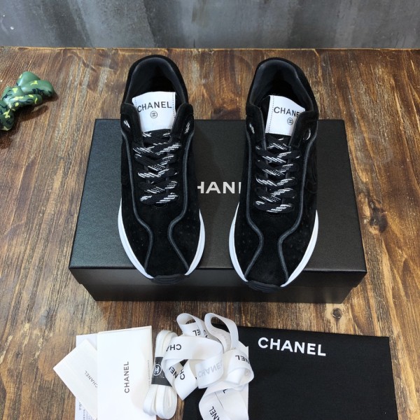 CHANEL suede sheepskin leather sports lace-up shock-absorbing, non-slip, wear-resistant and breathable low-top casual shoes for women black