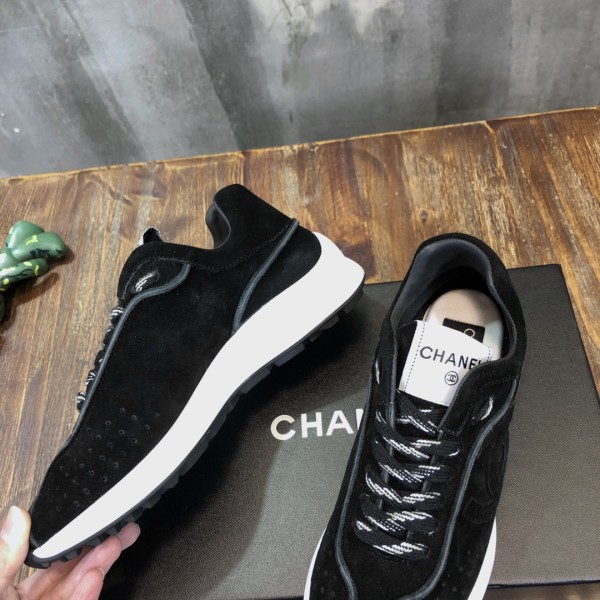 CHANEL suede sheepskin leather sports lace-up shock-absorbing, non-slip, wear-resistant and breathable low-top casual shoes for women black
