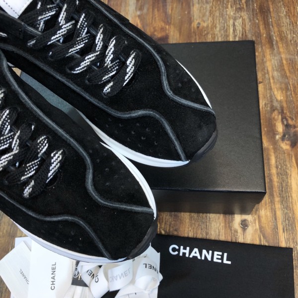 CHANEL suede sheepskin leather sports lace-up shock-absorbing, non-slip, wear-resistant and breathable low-top casual shoes for women black