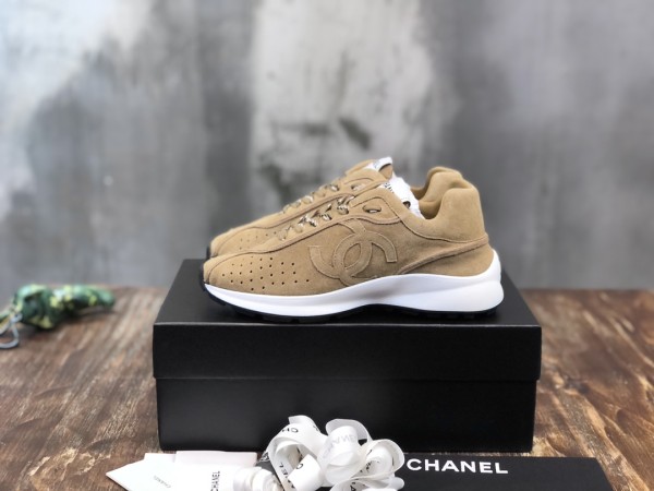 CHANEL leather suede sheepskin lace-up flat bottom shock absorption non-slip wear-resistant breathable low-top life casual shoes women's deep