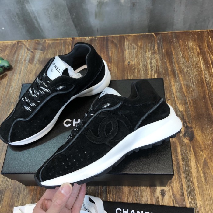 CHANEL suede sheepskin leather sports lace-up shock-absorbing, non-slip, wear-resistant and breathable low-top casual shoes for women black