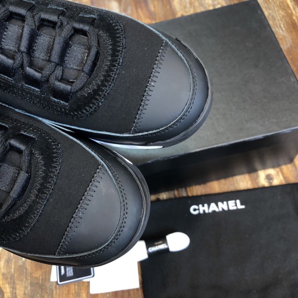 CHANEL leather round toe lace-up wear-resistant low-top casual shoes for women black