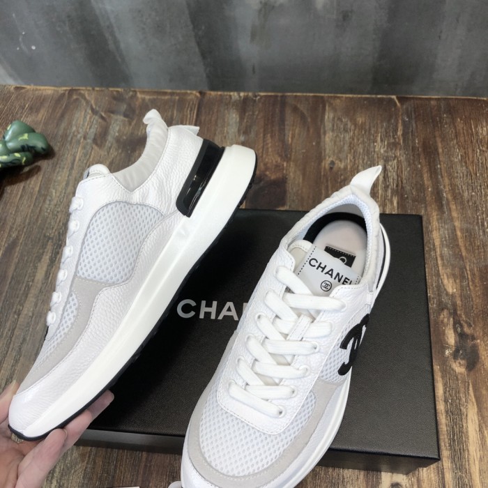 CHANEL Leather Logo Low Top Lifestyle Shoes Womens White
