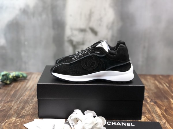 CHANEL suede sheepskin leather sports lace-up shock-absorbing, non-slip, wear-resistant and breathable low-top casual shoes for women black