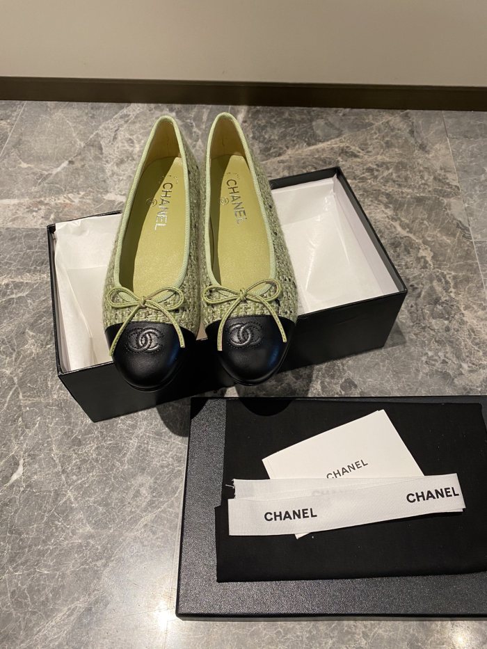 CHANEL Simple Casual Tweed Women's Casual Shoes Women's Green Black