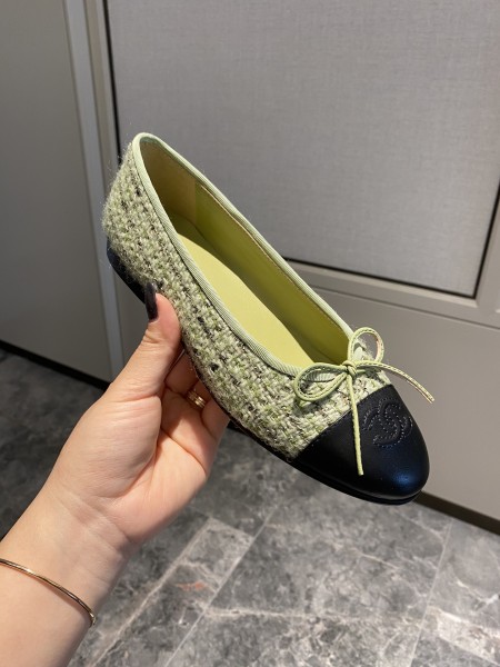 CHANEL Simple Casual Tweed Women's Casual Shoes Women's Green Black
