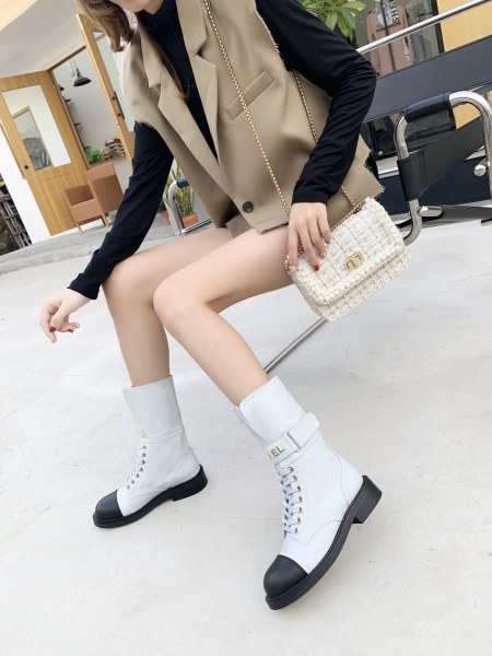 CHANEL Ankle Boots Women's Gray