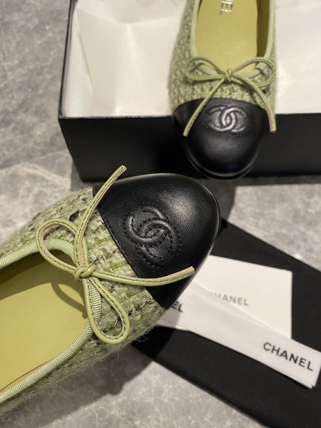 CHANEL Simple Casual Tweed Women's Casual Shoes Women's Green Black