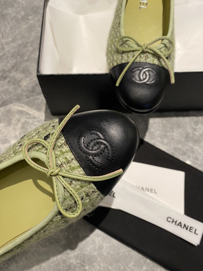 CHANEL Simple Casual Tweed Women's Casual Shoes Women's Green Black
