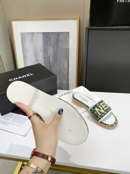 CHANEL Slide Slippers Women's Green
