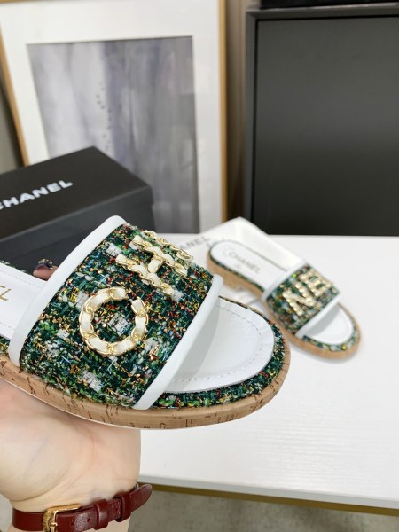 CHANEL Slide Slippers Women's Green