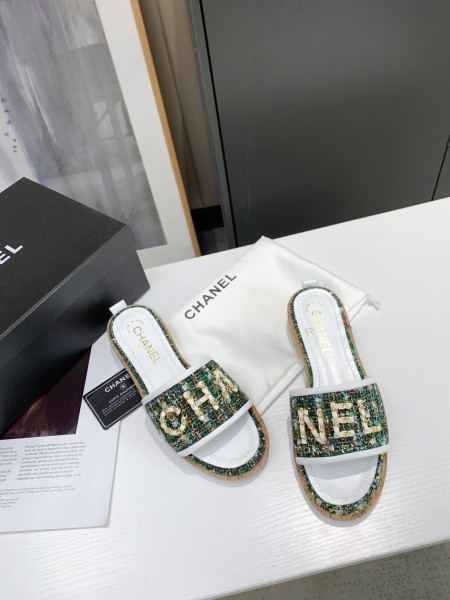 CHANEL Slide Slippers Women's Green
