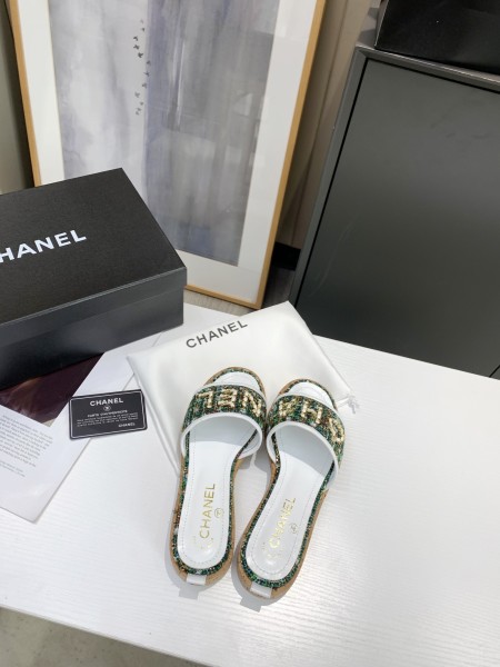 CHANEL Slide Slippers Women's Green