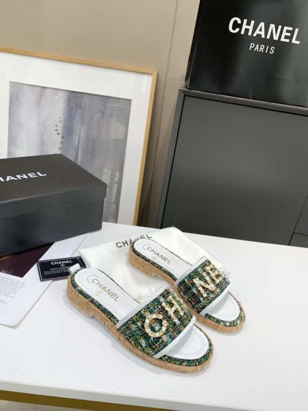 CHANEL Slide Slippers Women's Green