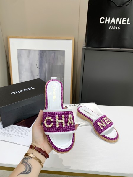 CHANEL Rubber Sole Abrasion Resistant Slide Slippers Women's Purple