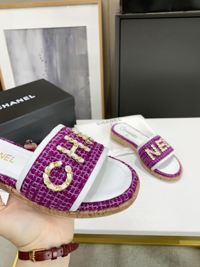 CHANEL Rubber Sole Abrasion Resistant Slide Slippers Women's Purple