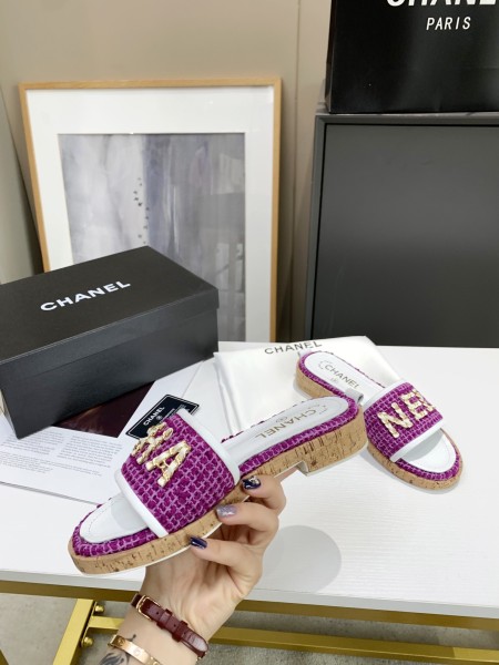 CHANEL Rubber Sole Abrasion Resistant Slide Slippers Women's Purple