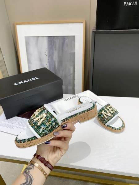 CHANEL Slide Slippers Women's Green