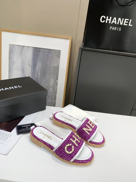 CHANEL Rubber Sole Abrasion Resistant Slide Slippers Women's Purple