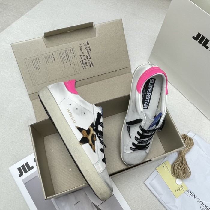 Golden Goose Super Star Low top Skateboard Shoes Women's Leopard Print Pink Tail