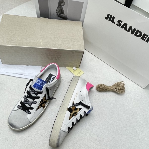 Golden Goose Super Star Low top Skateboard Shoes Women's Leopard Print Pink Tail