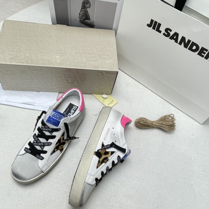 Golden Goose Super Star Low top Skateboard Shoes Women's Leopard Print Pink Tail