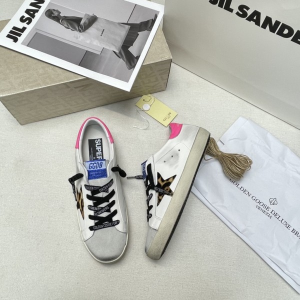 Golden Goose Super Star Low top Skateboard Shoes Women's Leopard Print Pink Tail