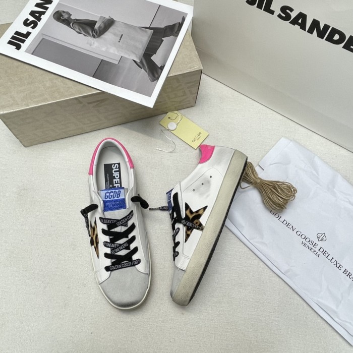 Golden Goose Super Star Low top Skateboard Shoes Women's Leopard Print Pink Tail