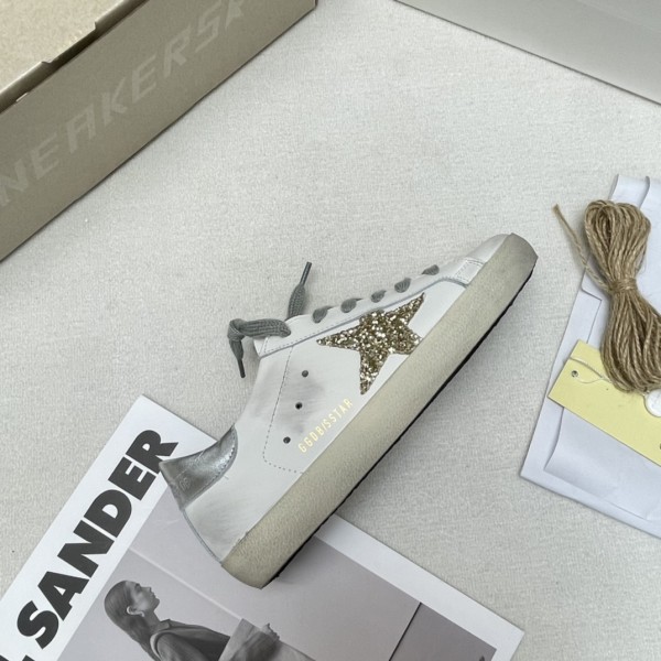Golden Goose Super Star Leather Low top Skateboard Shoes Silver White