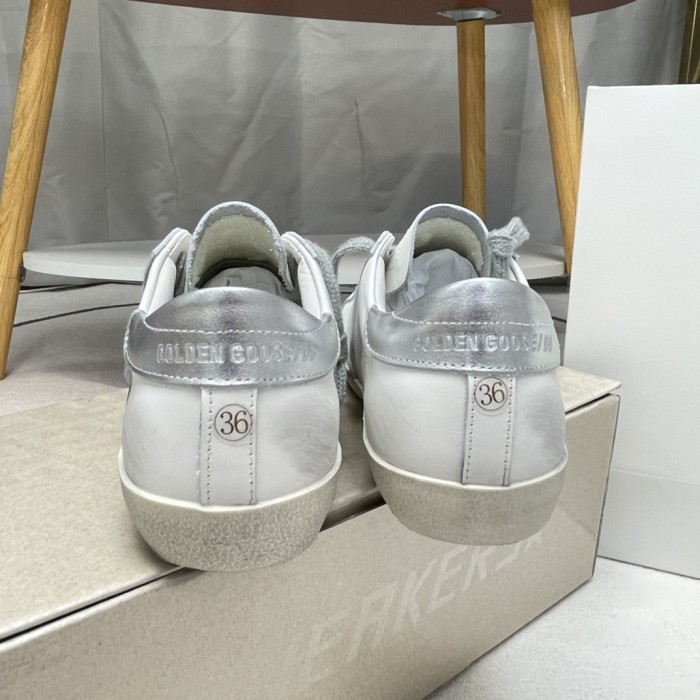 Golden Goose Super Star Leather Low top Skateboard Shoes Silver White