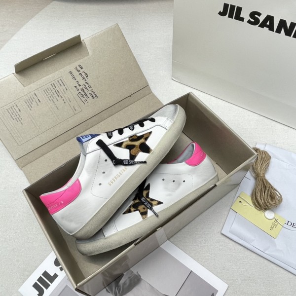 Golden Goose Super Star Low top Skateboard Shoes Women's Leopard Print Pink Tail
