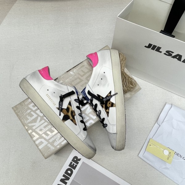 Golden Goose Super Star Low top Skateboard Shoes Women's Leopard Print Pink Tail