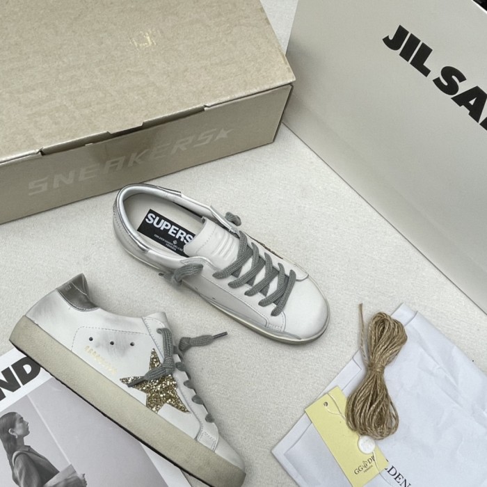Golden Goose Super Star Leather Low top Skateboard Shoes Silver White