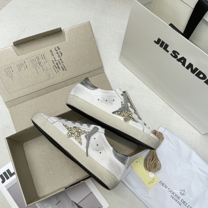 Golden Goose Super Star Leather Low top Skateboard Shoes Silver White
