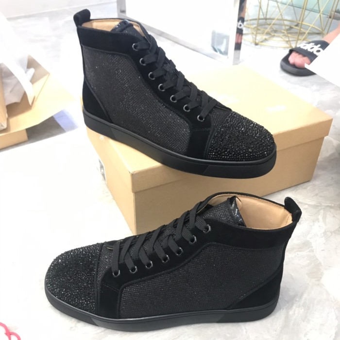 Christian Louboutin CL LUBOTING Louis Strass High top Stylish Skateboarding Shoes Men's Black