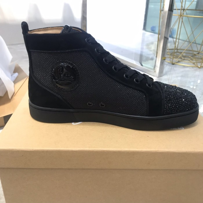 Christian Louboutin CL LUBOTING Louis Strass High top Stylish Skateboarding Shoes Men's Black