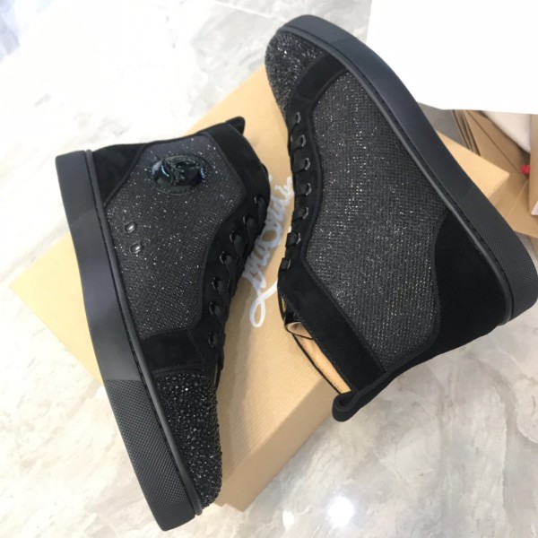 Christian Louboutin CL LUBOTING Louis Strass High top Stylish Skateboarding Shoes Men's Black