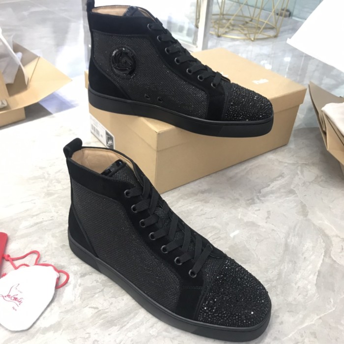Christian Louboutin CL LUBOTING Louis Strass High top Stylish Skateboarding Shoes Men's Black