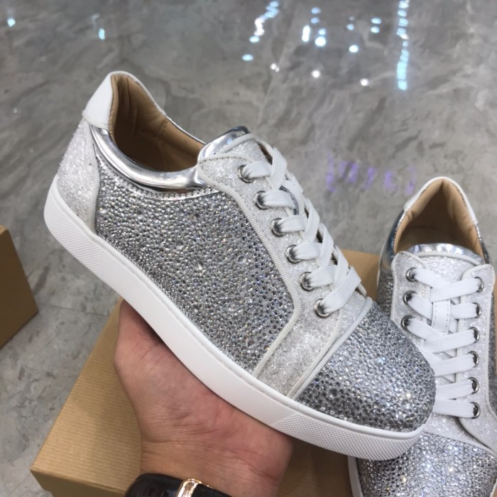 Christian Louboutin CL Low top Skateboard Shoes Women's Silver
