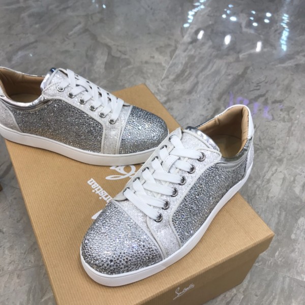 Christian Louboutin CL Low top Skateboard Shoes Women's Silver