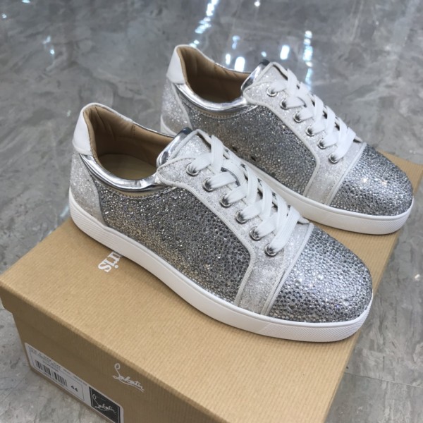Christian Louboutin CL Low top Skateboard Shoes Women's Silver