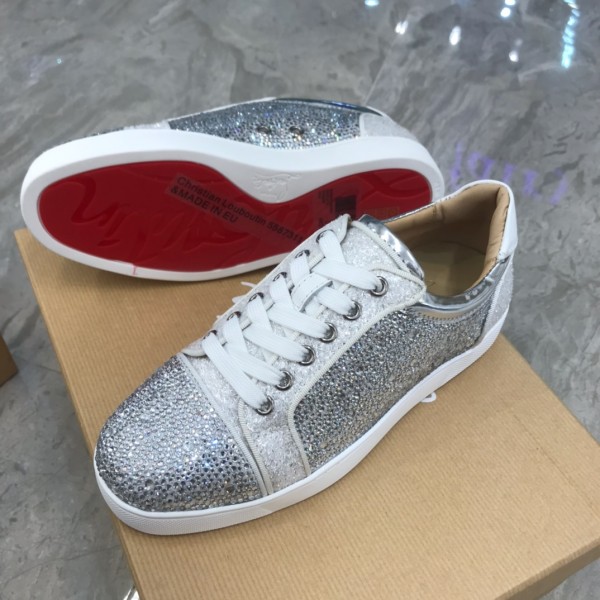 Christian Louboutin CL Low top Skateboard Shoes Women's Silver