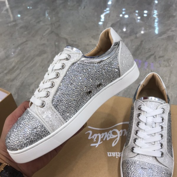 Christian Louboutin CL Low top Skateboard Shoes Women's Silver