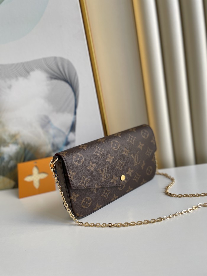 LOUIS VUITTON Women's Felicie Pochette Monogram Chain Shoulder Bag Brown M61276 size L21*W3*H12cm