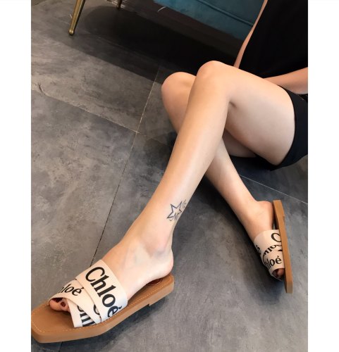 Chloé WOODY FLAT MULE White CHC22U188Z3101