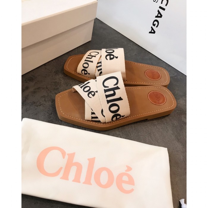 Chloé WOODY FLAT MULE White CHC22U188Z3101