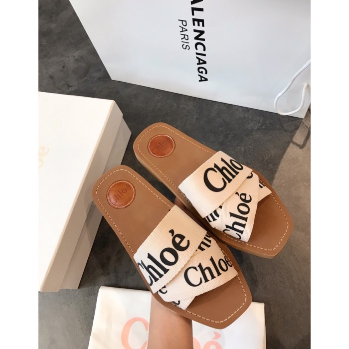 Chloé WOODY FLAT MULE White CHC22U188Z3101