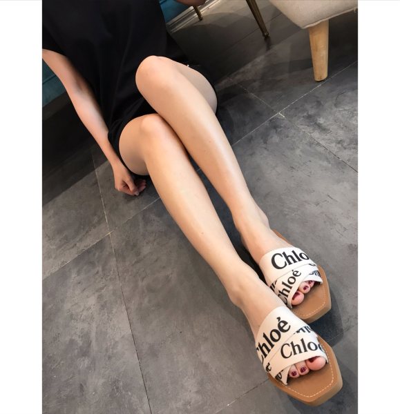 Chloé WOODY FLAT MULE White CHC22U188Z3101