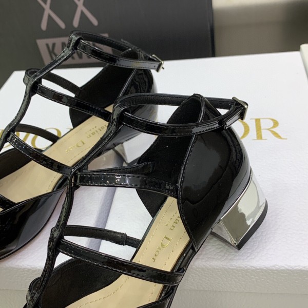 DIOR La Parisienne Dior Patent Leather Block Heel High Heels Women's Black