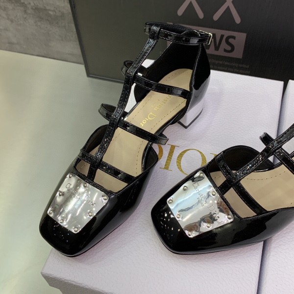 DIOR La Parisienne Dior Patent Leather Block Heel High Heels Women's Black